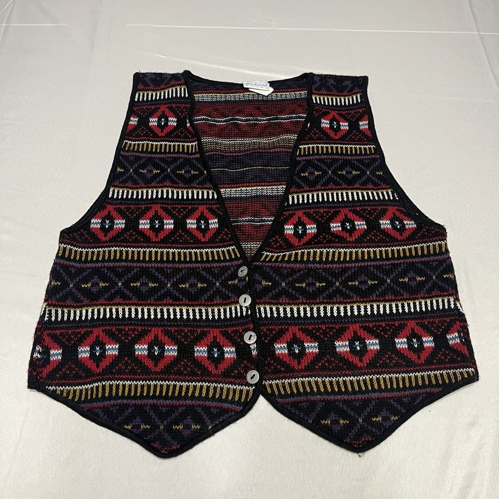 Vintage Backroad Blues Sweater Vest Women's Large Western Aztec Made In USA 90s